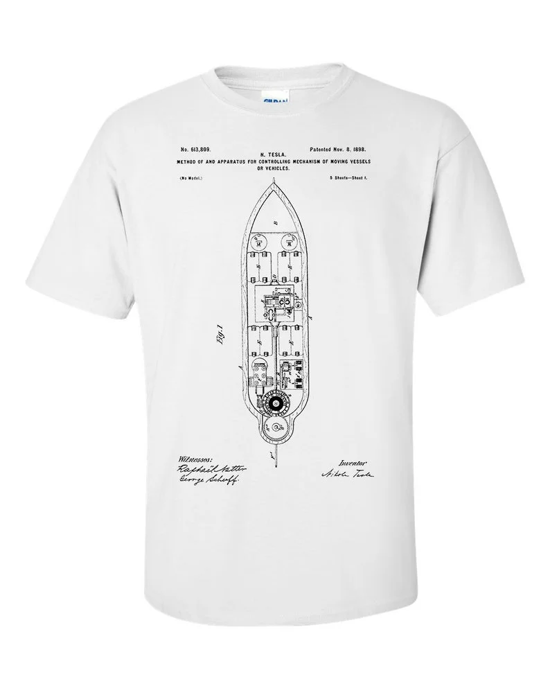 نيكولا تيسلا سفينة تصميم عن بعد اختراع تي شيرت مهندس كهربائي قميص تسلا التكنولوجيا هدية شخصية تفكيك البناء عادية