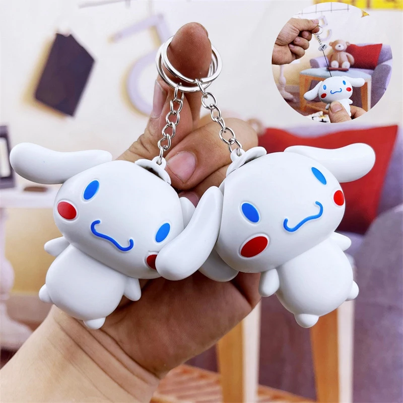 Kawaii Sanrio Cinnamoroll Anime Creative Rocking Ears Keychain Cute Cartoon Character Lovely Bag Doll Pendant Toys for Girls