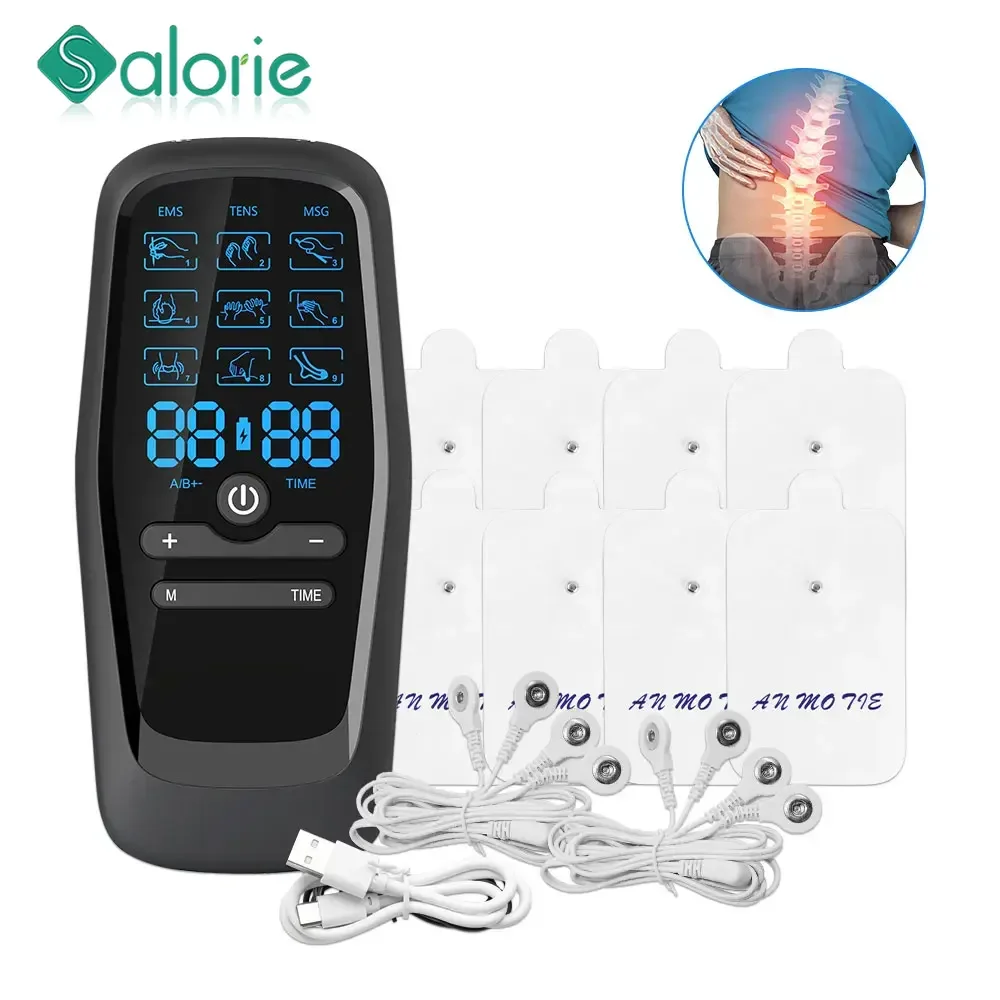 Dual  Output Channel 9-Mode EMS Eletric Muscle Stimulation Tens Electrodes Machine and Electrode Pads Body Massager Back Massage