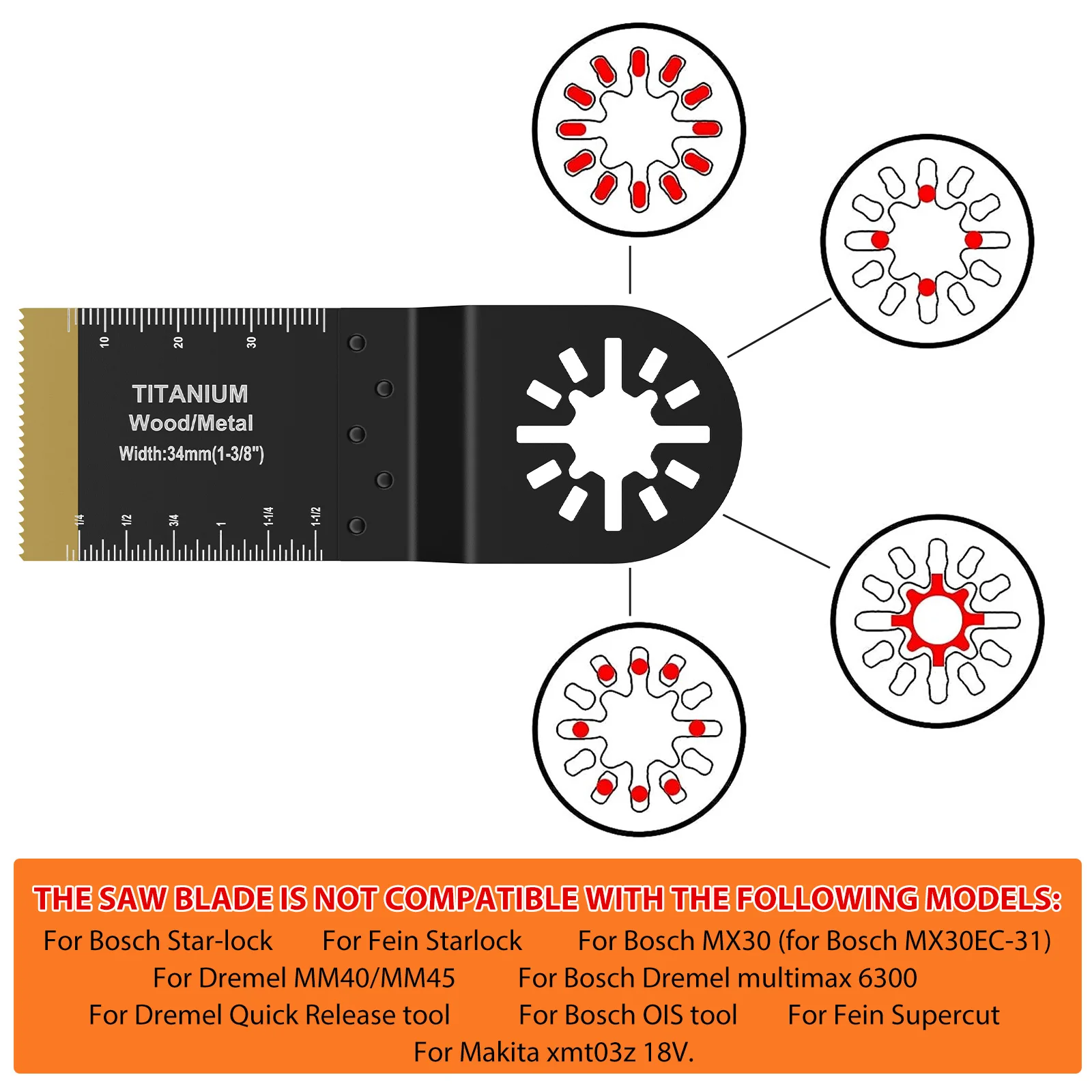 12 قطعة مجموعة شفرات المنشار المتأرجحة من التيتانيوم 1.34/1.73 بوصة متعددة الأغراض ثنائية المعدن تتأرجح شفرات المنشار المتعددة أداة القطع