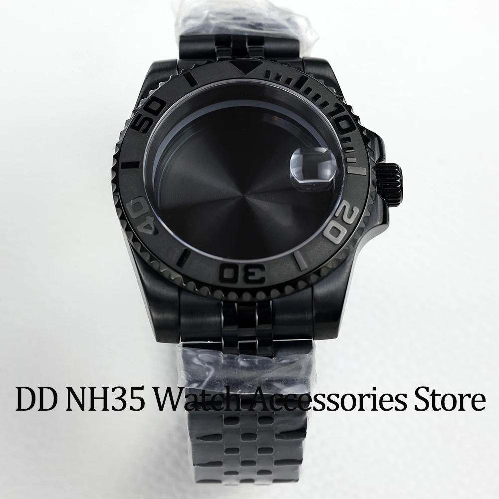 

High Quality 40mm Black PVD Watch Case jubilee strap Sapphire Glass fit Nh35 Nh36 Movement 28.5mm Dial YACHT-MASTER Waterproof