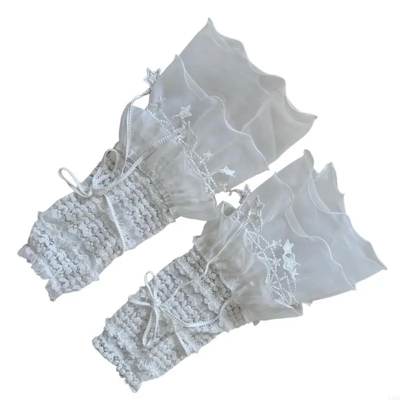 L5YC Women Ruffle Lace Leg Warmer Sweet Knee Highs Socks Mesh Flared Leg Socks Princess Leg Sleeves Halloween Costumes