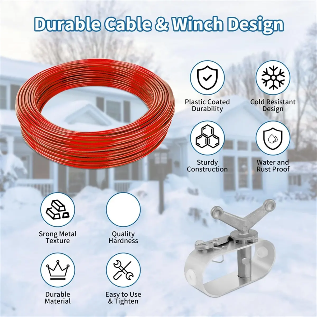 【A30I~】 100ft Pool Cover Cable & 2 Winch Suitable for Above Ground Swimming Pool for Securing Above Ground Swimming Pool Covers