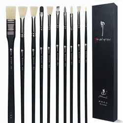 Set da 10 pezzi pennelli per pittura setola per capelli disegno professionale pennello per pittura con asta nera lunga olio acrilico acquerello forniture artistiche