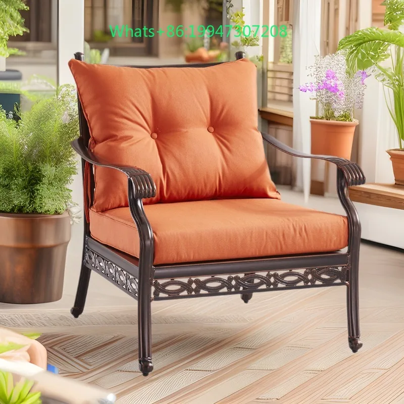 

Retro courtyard carved cast aluminum outdoor sofa coffee table combination gilt process waterproof, sunscreen and UV protection