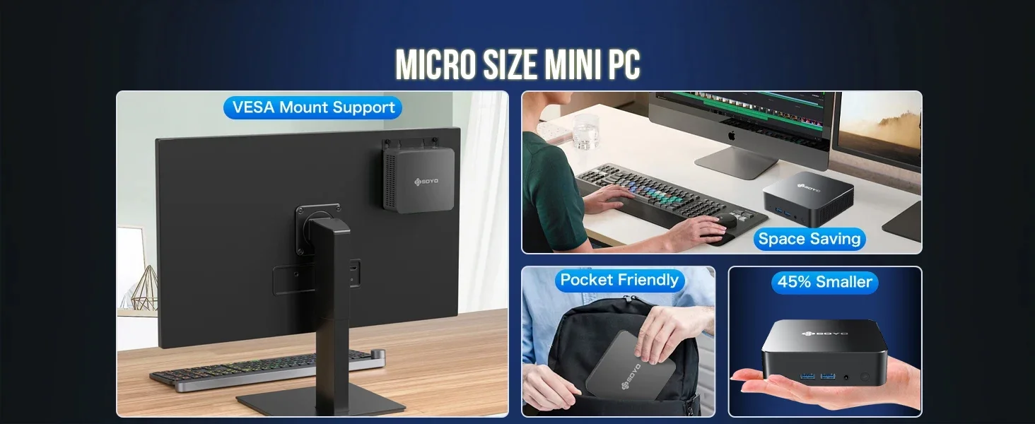 【新品】SOYO M4 Pro ミニPC 16GB+512GB WiFi6 SOYO Mini PC M4 PRO Mini Computer Inter N150 CPU 16GB DDR4 512GB