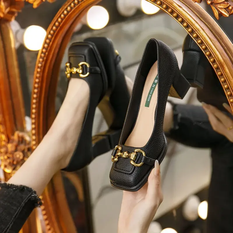 2026 New Retro Square Head High Heel Sandals Women's French Mary Jane Chunky Shoes Big Size 34-42 view 6