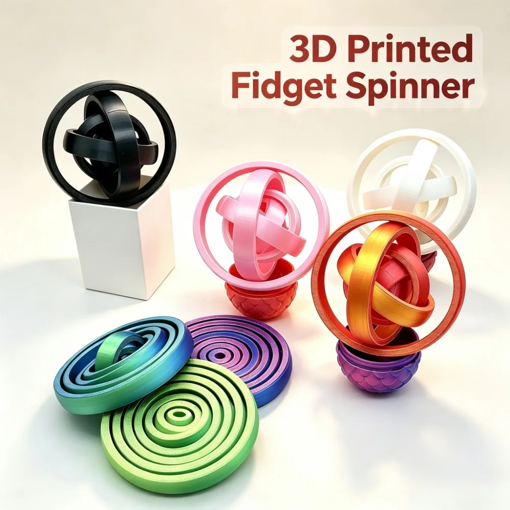 3D Printed Stress Relief Toy - Finger Spinner Seven-Ring Color Wheel Magic Wheel Model Home Desk Decoration