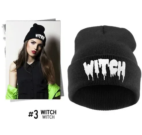 Europe and The United States Men and Women\'s Hip-Hop WITCH Embroidery Knitted Wool Elastic Beanies Hat Ski Cap RX087