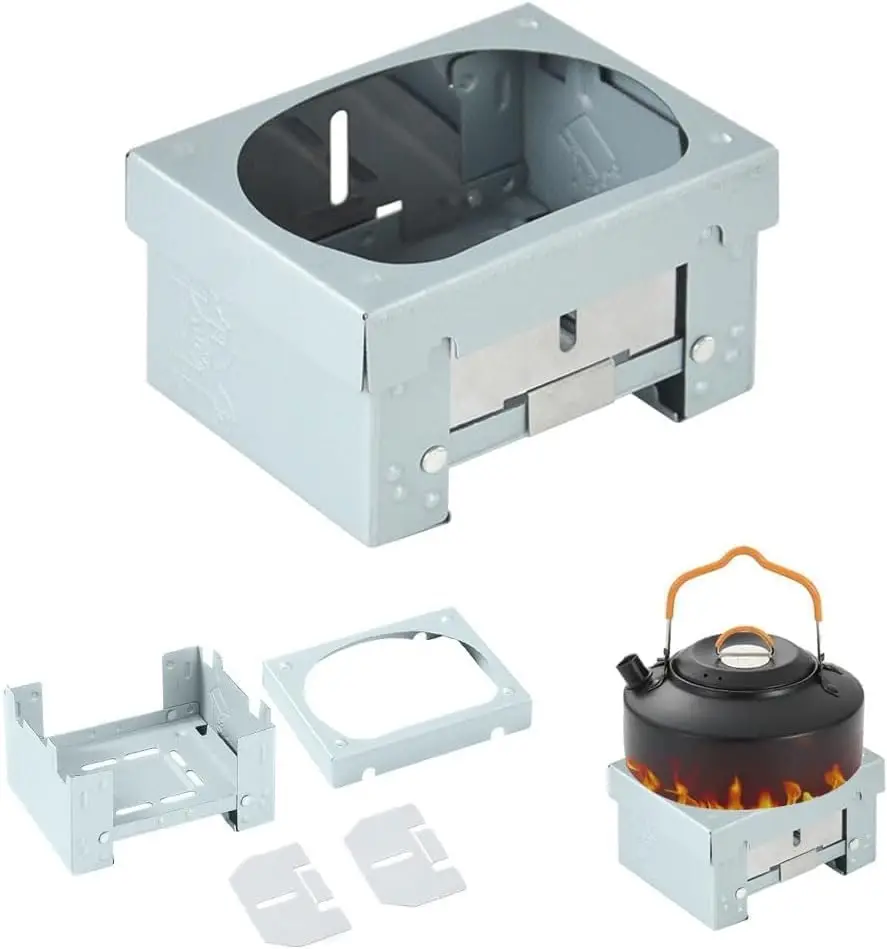 Juego de estufa plegable, aparato de cocina de combustible sólido con soporte estable, estufa portátil cortavientos, quemador ligero para viajar
