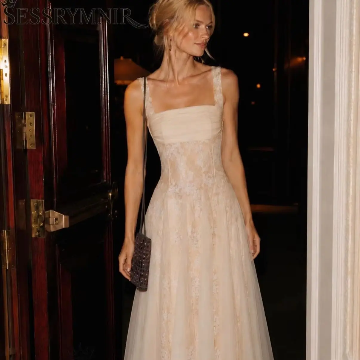

SESSRYMNIR Women'S Formal Evening Gowns Customize Evening Dresses Square Neck A-Line Floor-Length Sleeveless Prom Dress