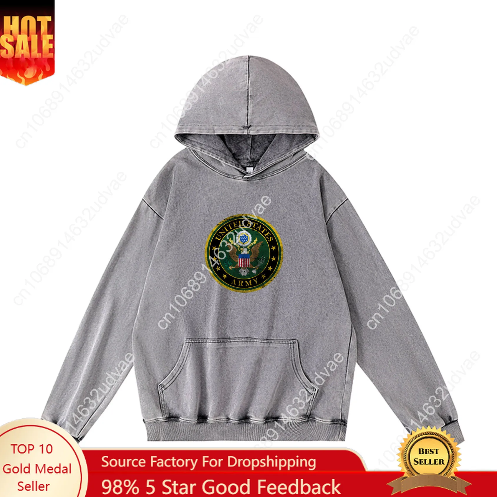 

United States Army Hoodies Retro Hooded Sweatshirt Man Woman Teenager Vintage Pullover Sweat Shirt with Pocket Customized Tops