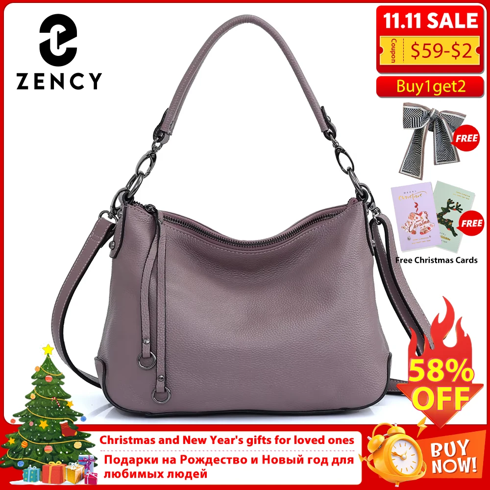 

Zency Genuine Leather Bag For Women Simple Classic Handbag Hobo Bag Vintage Grey Shoulder Tote Cowhide Crossbody Bag Mom's Gift
