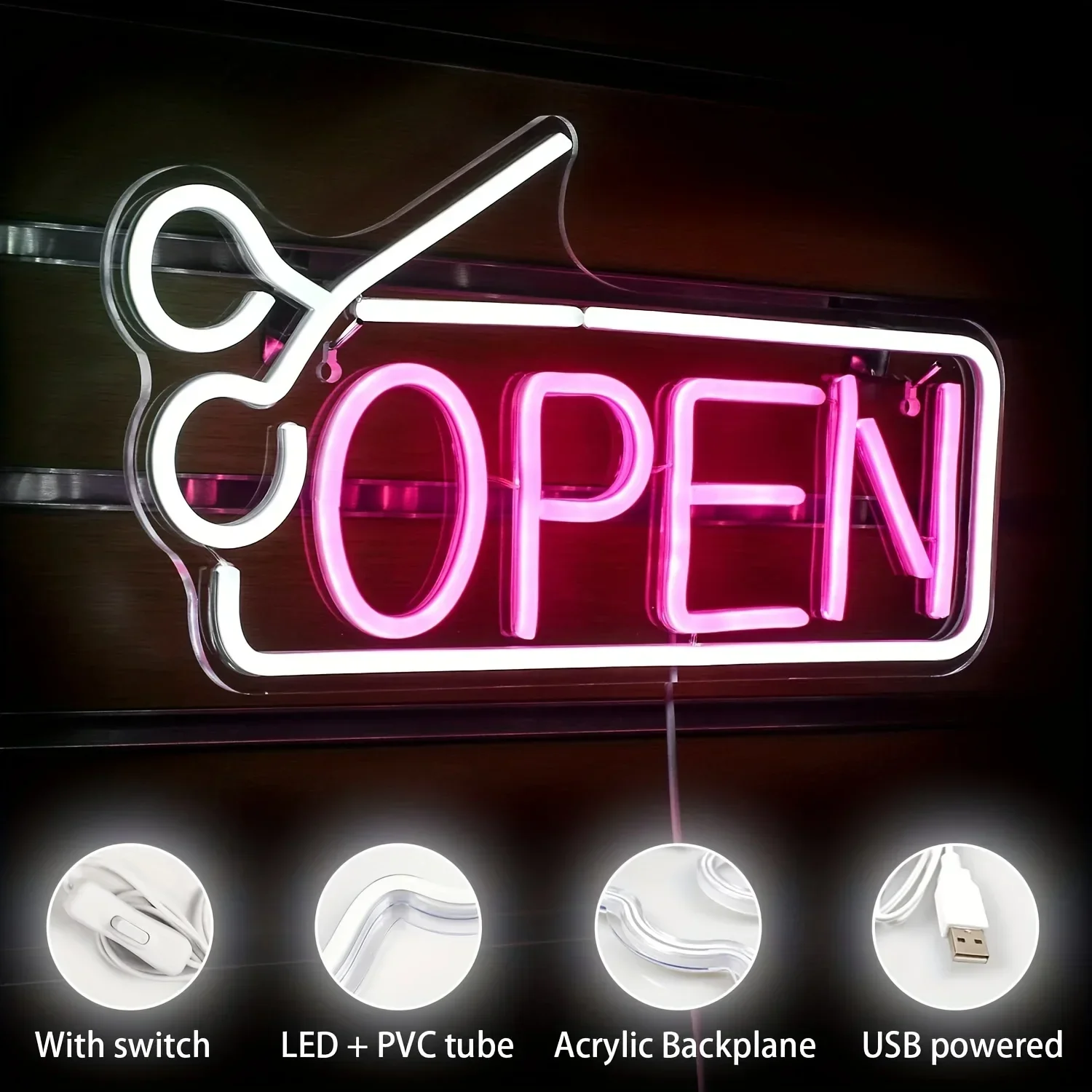 Scissors Open Neon Sign for Business-Neon Lights Sign for Party Bar Salon Stores Shop Hotel Wall Decor  for Store Windows