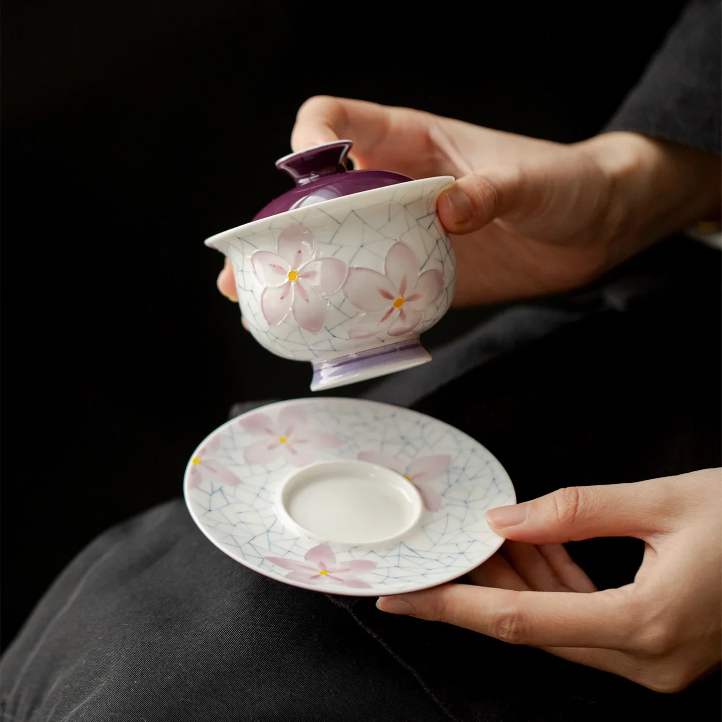Purple Eggplant Glaze Hand-painted Ice Crack Plum Blossom Pattern TeaSet Collection Kung Fu Teapot Cover Bowl Teacup Pot Bearing