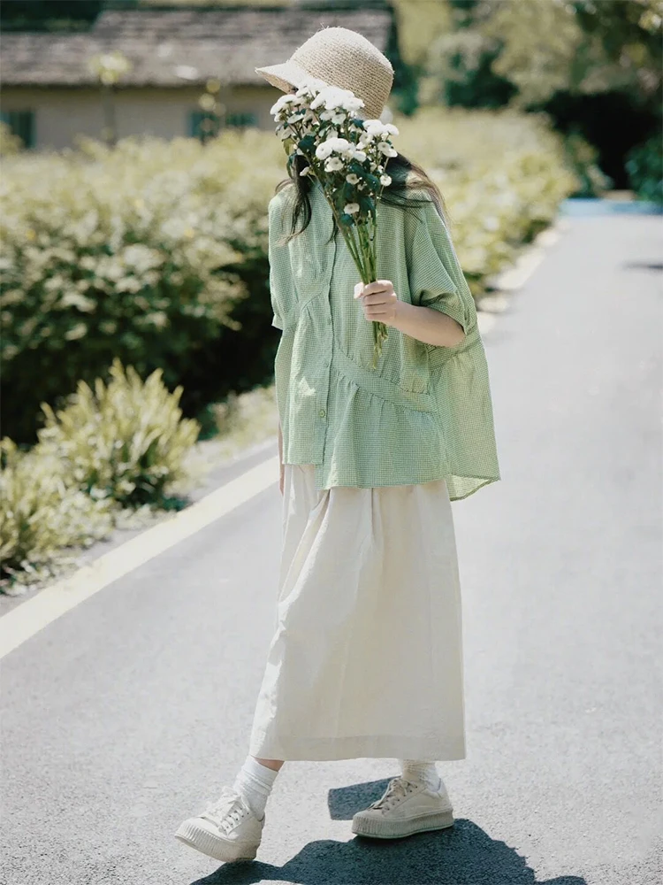 

Женский топ в стиле ретро Sle, асимметричный свободный крой, круглый топ Ne Summer Faion, нежный клетчатый узор, топ на пуговицах