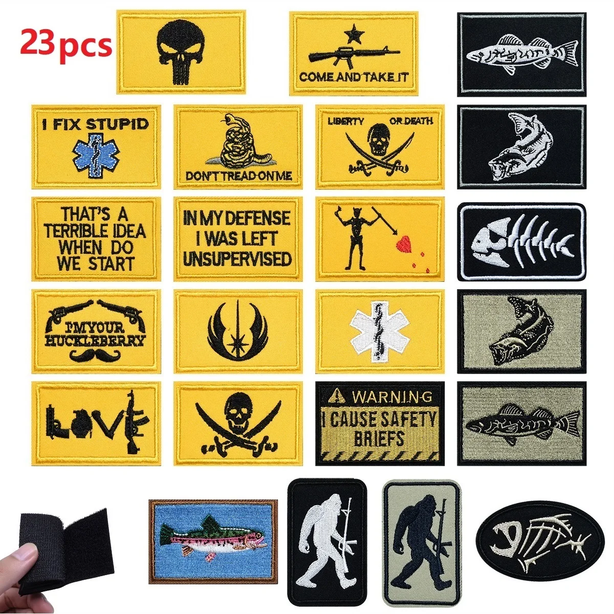 

23Pcs Tactical Morale Patch Fishbone for Embroidered Armband Chest Stick on Caps Clothes Hat Backpack Stickers.Hook and Loop