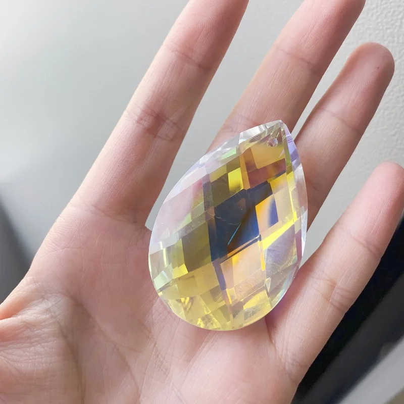 38mm/50mm Glass Crystal Grid Shape Prism Pendant Chandelier Lamp Hanging Ornament Suncatcher Faceted Teardrop
