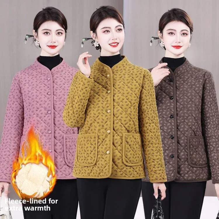 

Warm Fce Lined ort Thiened Cotton Jaet for Middle-Aged And ly Women Autumn Winter Outerwear Mom's Faionable Coat