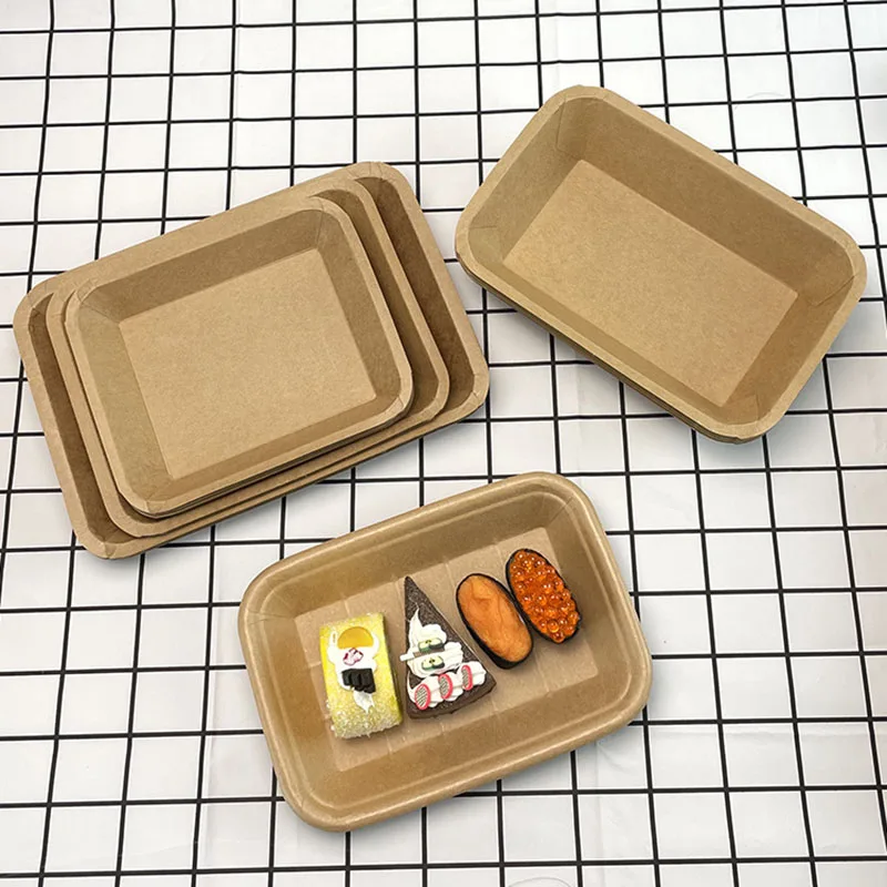 Waterproof And Oil Proof Disposable Kraft Paper Plate Tray Thickened Party Cake Barbecue Fried Chicken Tableware Dinner Plate