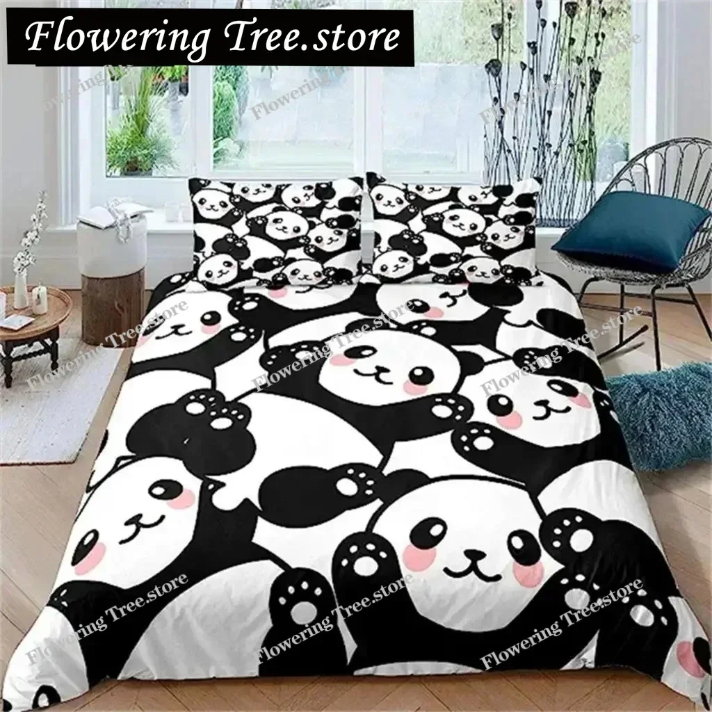 Black And White Panda Duvet Cover Boys Girls Cute Giant Panda Duvet Cover Set Kids Cartoon Animal Pattern Comforter Cover Decor0