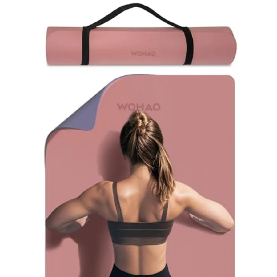 

Утолщенный коврик для йоги 8 мм, 72x28 дюймов, нескользящий, двусторонний, двухцветный, из премиального материала POE, с ремнем для переноски