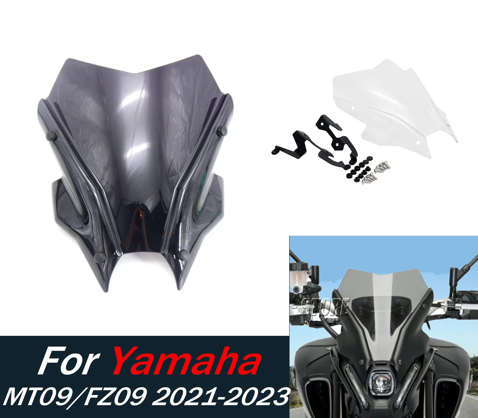 

Для YAMAHA MT-09 FZ-09 MT09 FZ09 2021 2022 2023, аксессуары для мотоциклов, лобовое стекло, спортивный ветровой экран, дефлектор ветра