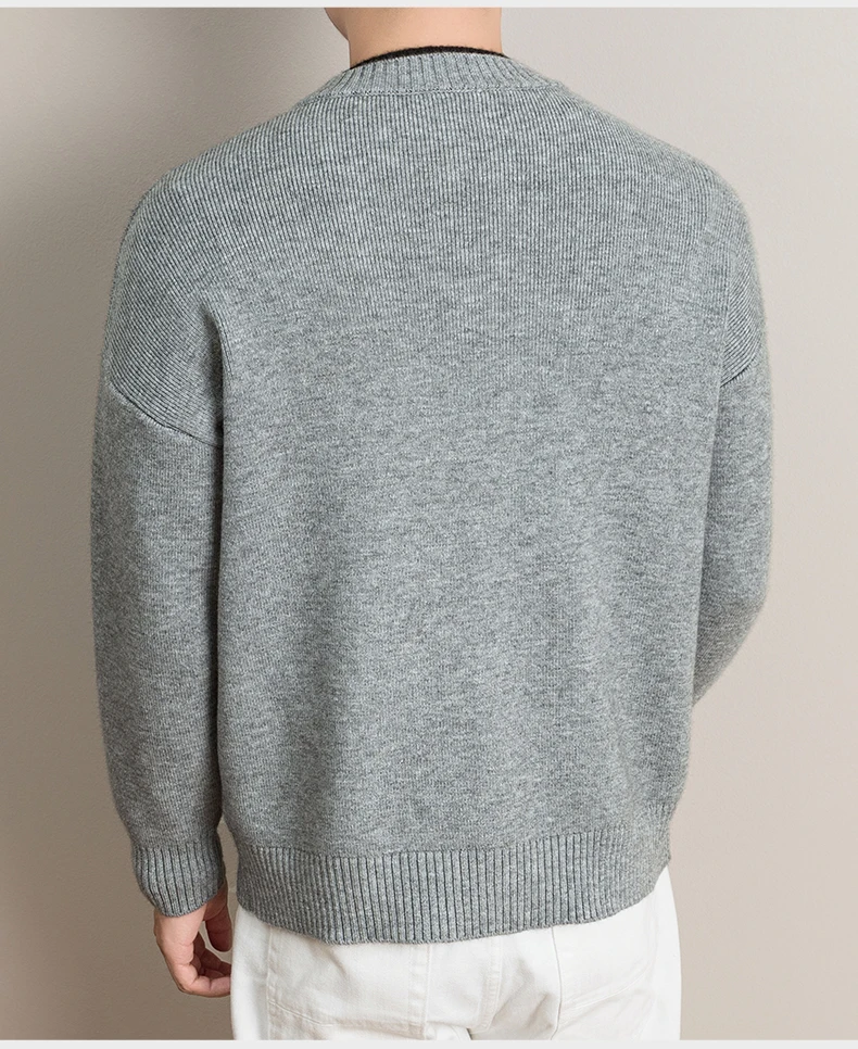 Hochwertige Strickjacke Männer Persönlichkeit Doppelschicht Rundhalskragen Neue Mode Weich Komfort Warm Herbst Winter Pullover Mantel – Detail 6