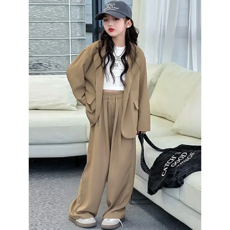 

Girls Clothes Suit Autumn Formal Occasion Children Blazer Coat+Pants 2Pcs Sets Grey Color Teenage Girl Korean Kids Casual Outfit