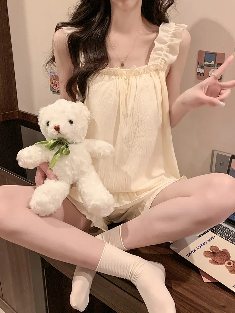 

Summer Thin Vest Women's Spwear Set with Chest Pad No Sve Sweet Cute Home Clothes LBABYNEWS Cloud Cotton ort Pants
