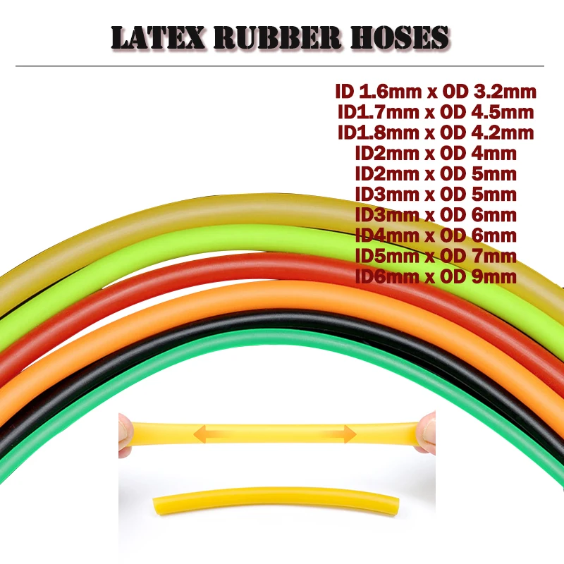 1-20M Latex Rubber Hoses ID1.6/1.7/1.8/2/3/4/5/6mm Slingshot Catapult Speargun Tension Belt Elastic Rubber Band Tube