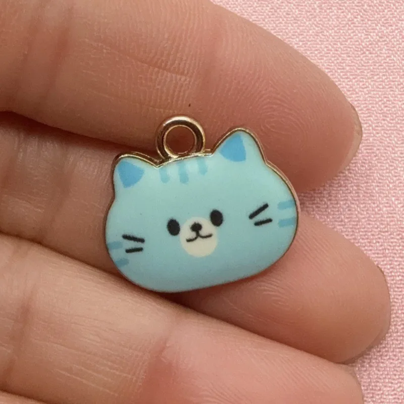 12pcs Printed Cat Head Alloy Drip Oil Pendant, DIY Jewelry Making Earrings, Keychains, Accessories view 4