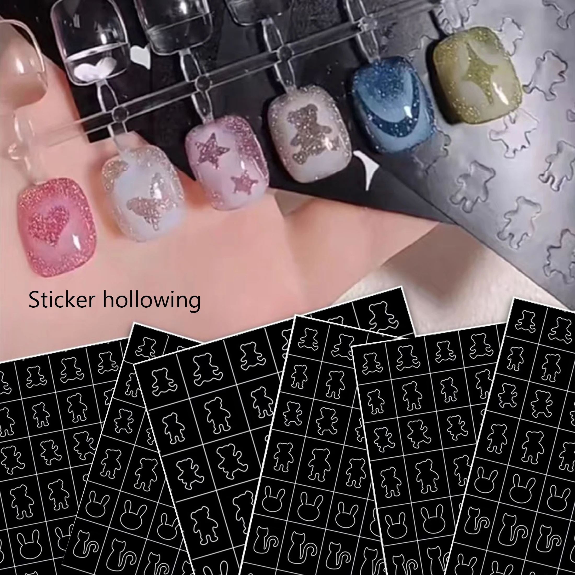 Hollow Out Nail Art Sticker Spray Painting Template Butterfly Love Heart Flower Nail Decal DIY Nail Decoration Press On Nails