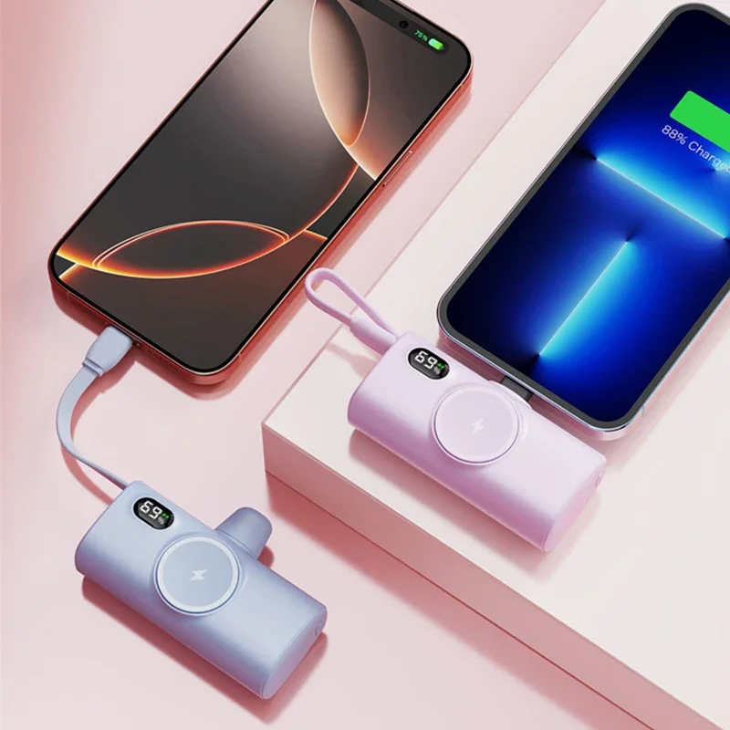JayoWade 5000mAh بنك طاقة صغير كابل التوصيل آيفون Xiaomi سامسونج Powerbank شاحن لاسلكي مغناطيسي لبطارية iWatch 9 8