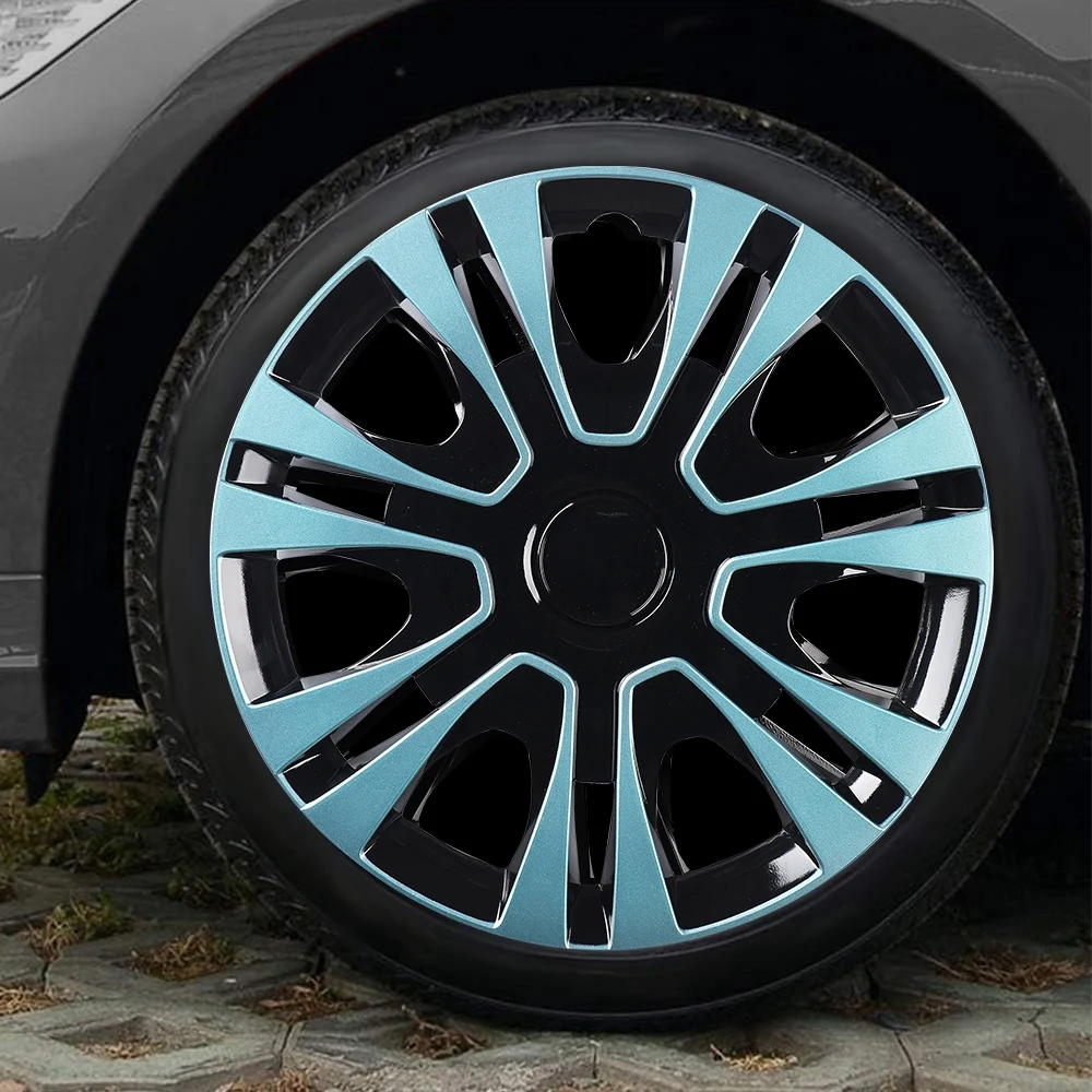 4pcs/set ABS 13 Inch Car Vehicle Wheel Sky Blue Rim Cover Hub Caps R13 Racing Style Rim Center Cover Car Exterior Accessories