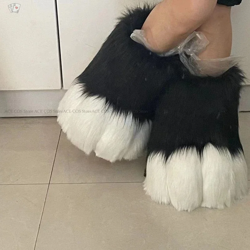 Fursuit Cosplay Paw Shoes Accessories Furry Cosplay Rubbit Cat Boots Cute Fluffy Animal Manga Party Cos Wearable Unisex Costume