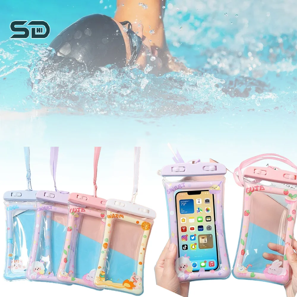 Cartoon Cute Airbag Mobile Phone Waterproof Bag Swimming Phone Pouch Swim Diving Surfing Beach Transparent Dust Seal Bags