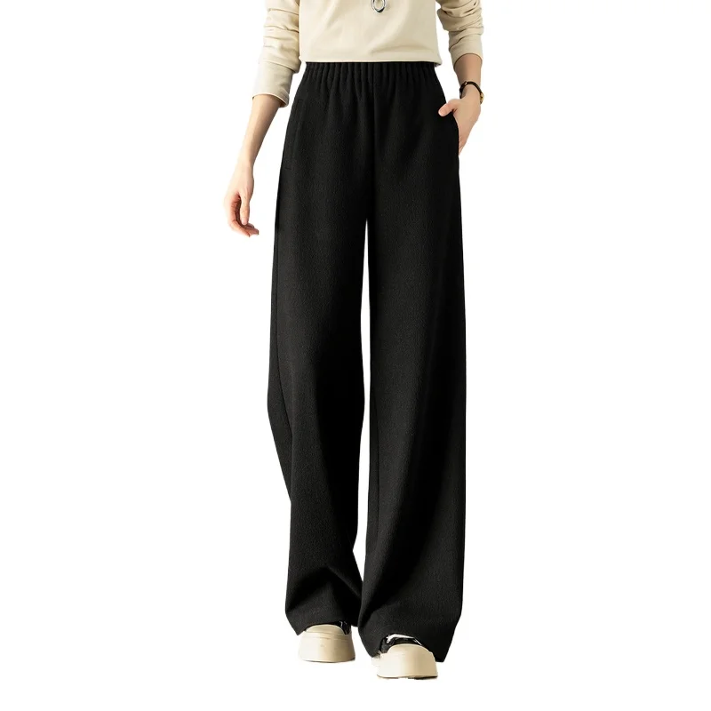 SENTUBILA Women's Wide Leg Pants 2026 Spring Wool Silk Blend Elastic Waist Straight Trousers Office Lady Loose Pant 154K80518