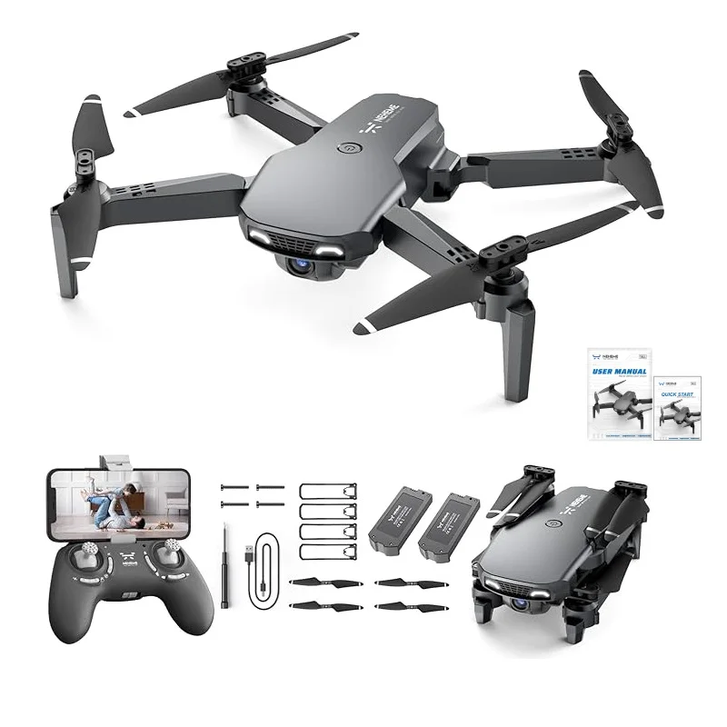 NEHEME-Drones dobráveis com câmera HD para crianças, Quadcopter, WiFi, FPV, vídeo ao vivo, iniciantes, 2 baterias, versão atualizada, 1080p, preto