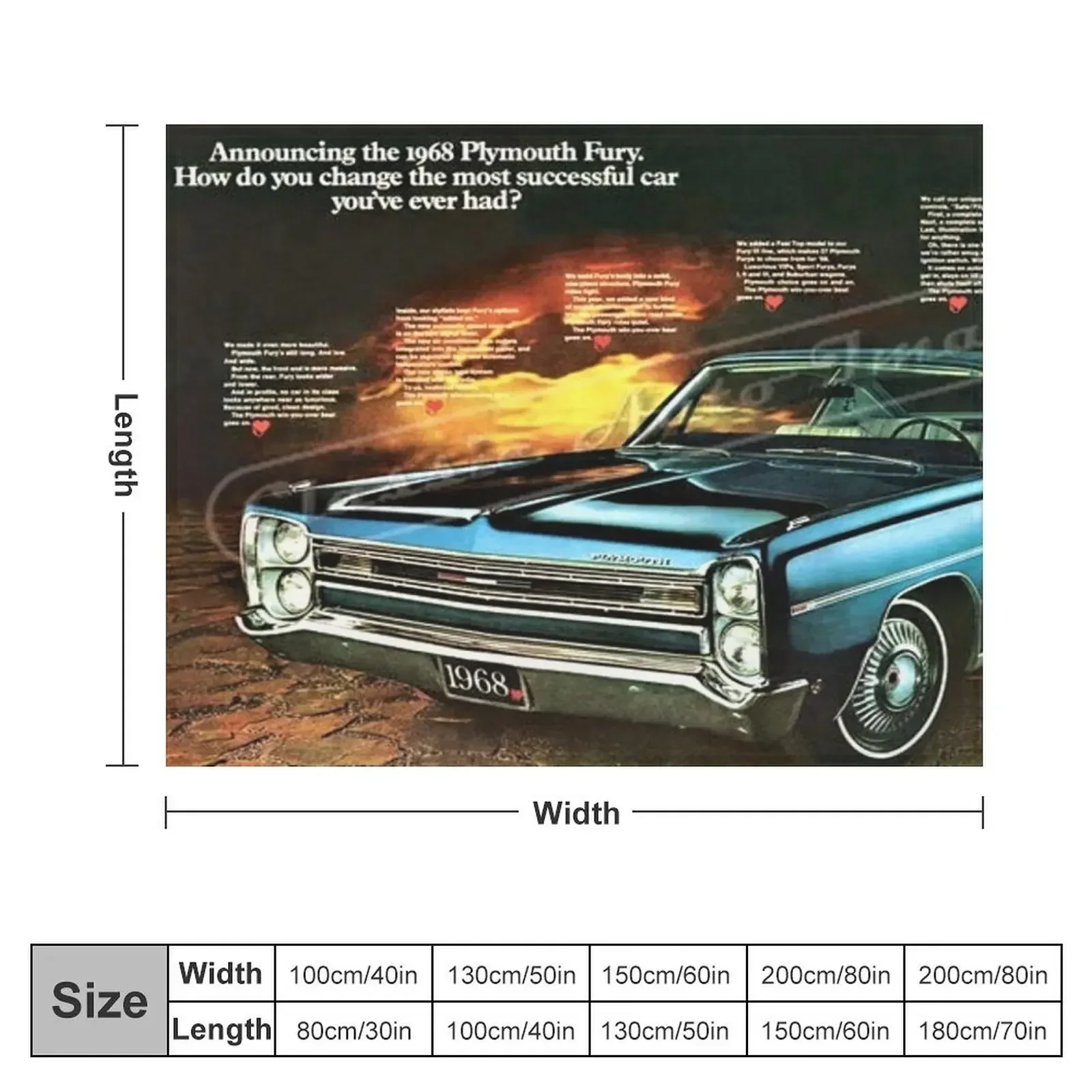 1968 Plymouth Fury Original Car Announcement Wall Art poster / vintage posters Throw Blanket Luxury St Camping For Baby Blankets