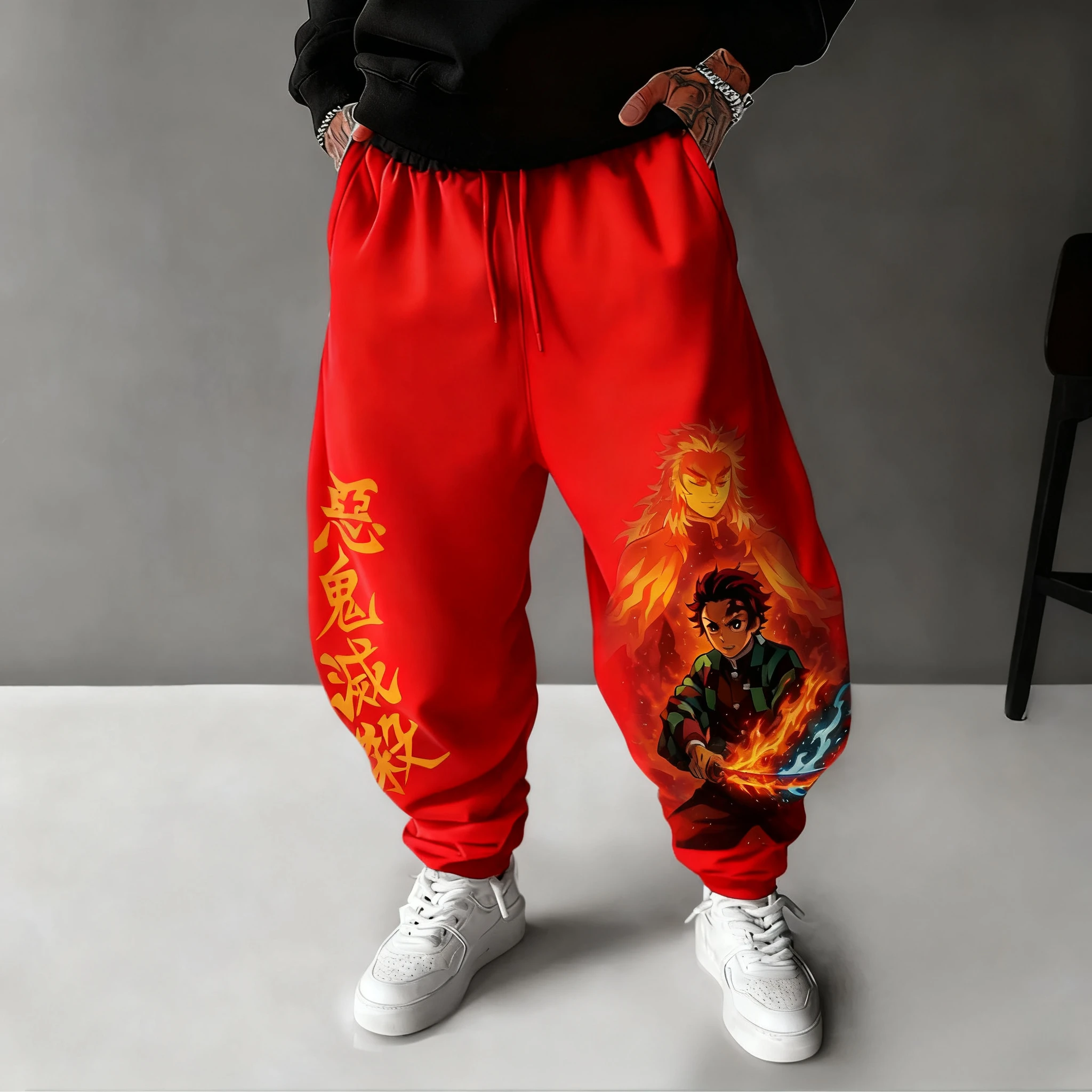 Demon Slayer – pantalon de sport pour hommes, nouvelle collection automne/hiver 2021, Tanjirou, imprimé Anime, Harajuku, grand Y2K, décontracté, ample, à coller
