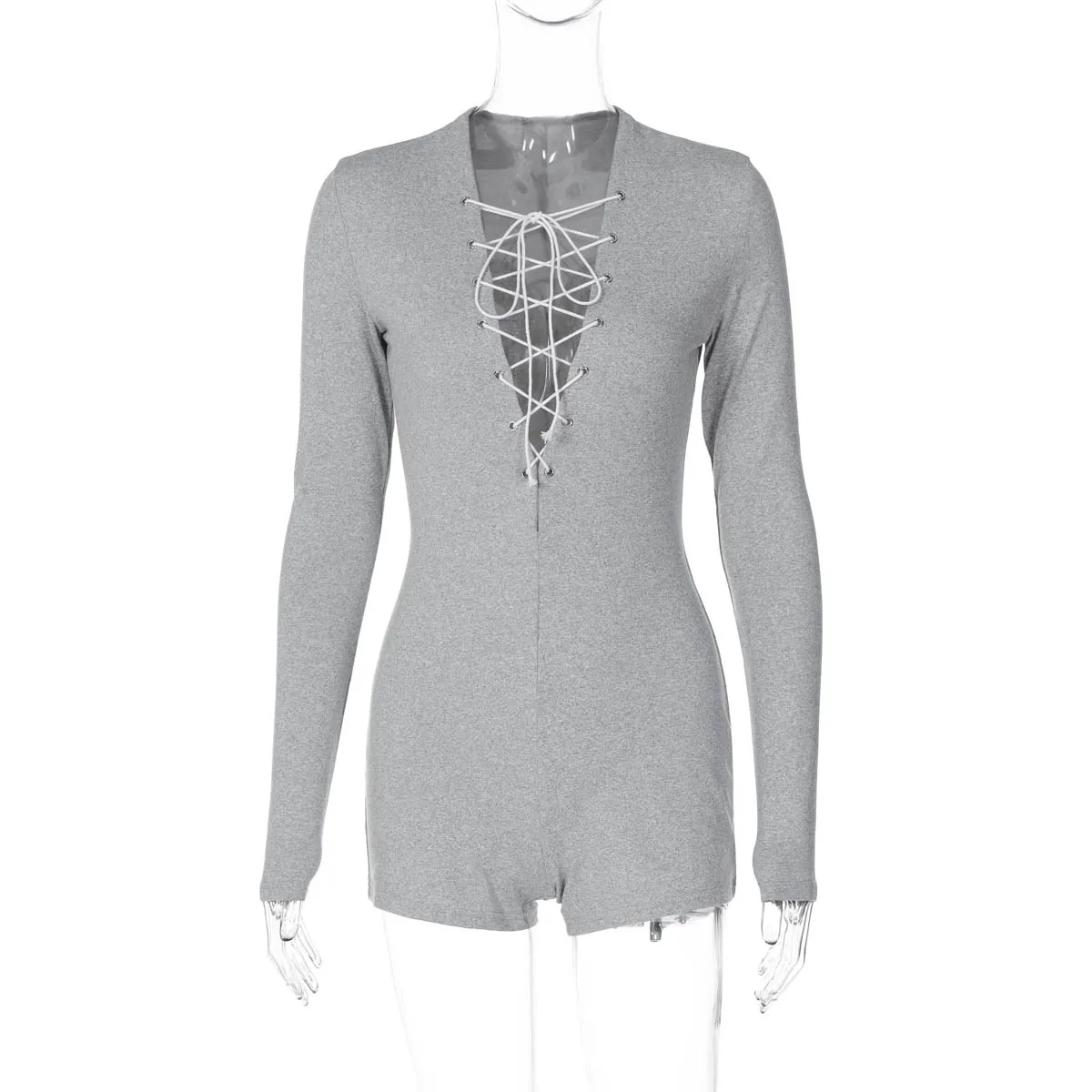 جروميت الدانتيل يصل الجوف خارج عارضة Playsuits المرأة مثير العميق الخامس الرقبة كم كامل ضمادة تنورة السروال القصير أزياء ضئيلة الشارع الشهير