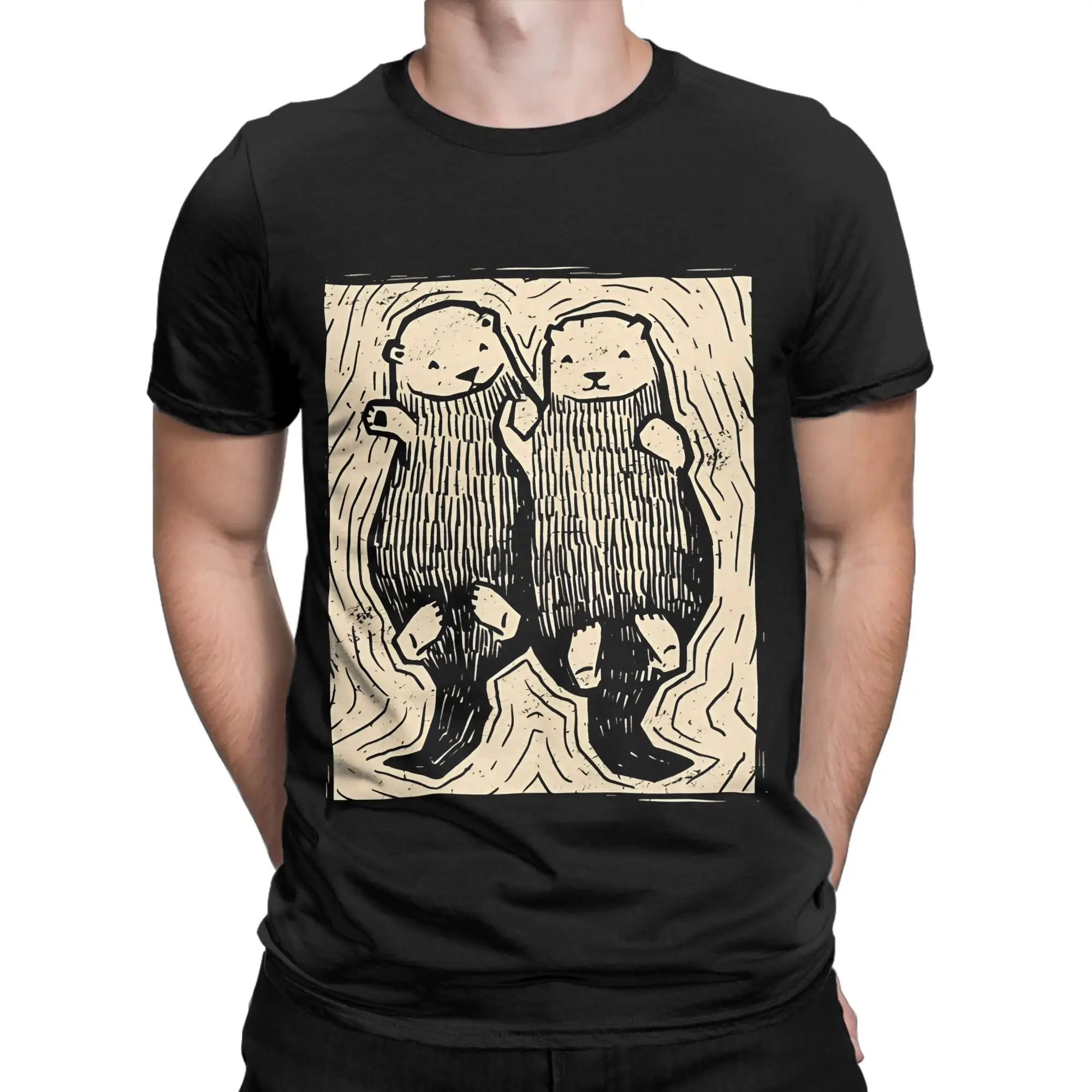 Whimsical Forest Creature  Classic Otters Novelty 100% Cotton T-Shirt Tees Tops For Men