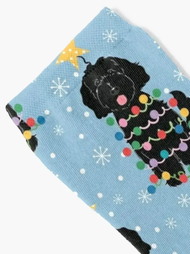 Black Goldendoodle Christmas Tree Socks Non-slip Run Socks Girl Men's