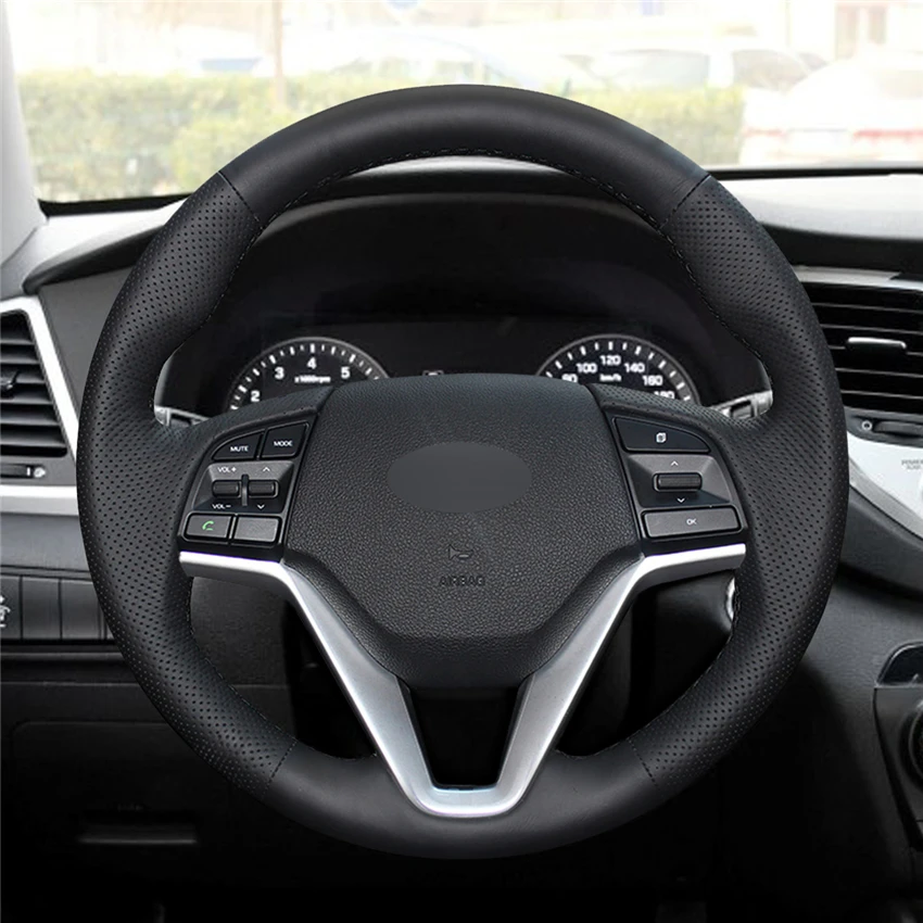 

DIY Black Genuine Leather Comfortable Hand Sew Car Steering Wheel Cover for Hyundai Tucson 3 2015-2020 Car Accessories