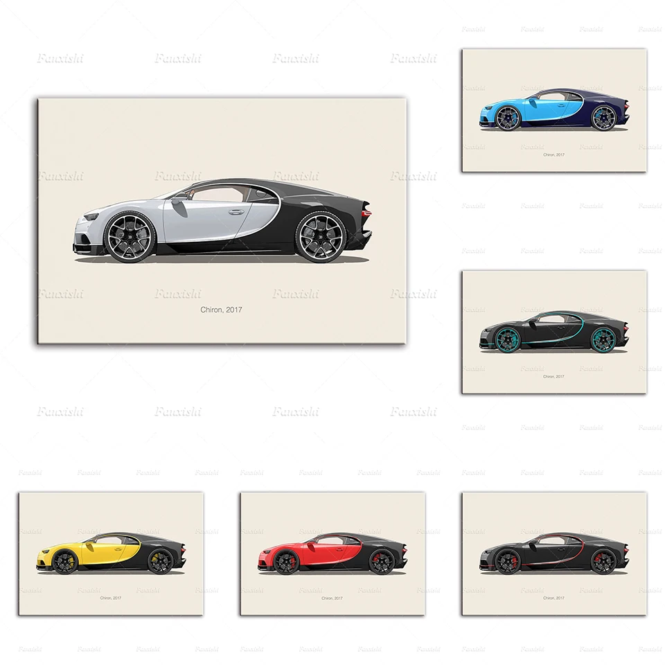 Bugatti Chiron Car Posters Illustration Prints Wall Art Decor Canvas Painting Children Home Office Art  Decor Dorm Car Wall Art