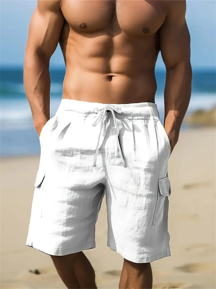 Tiki pantalones cortos de playa para hombre, Shorts de lino de alta gama, informales, sueltos, con cordón, para vacaciones en Hawai, para