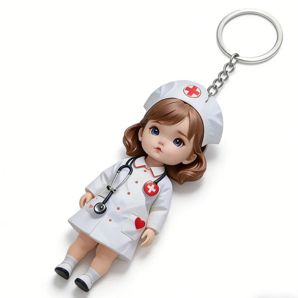 Cartoon Doctor Nurse Keychain 2D Flat Acrylic Cute Figurine Key Chain Backpack Hanging Pendant for Medical Staff Couple Friend