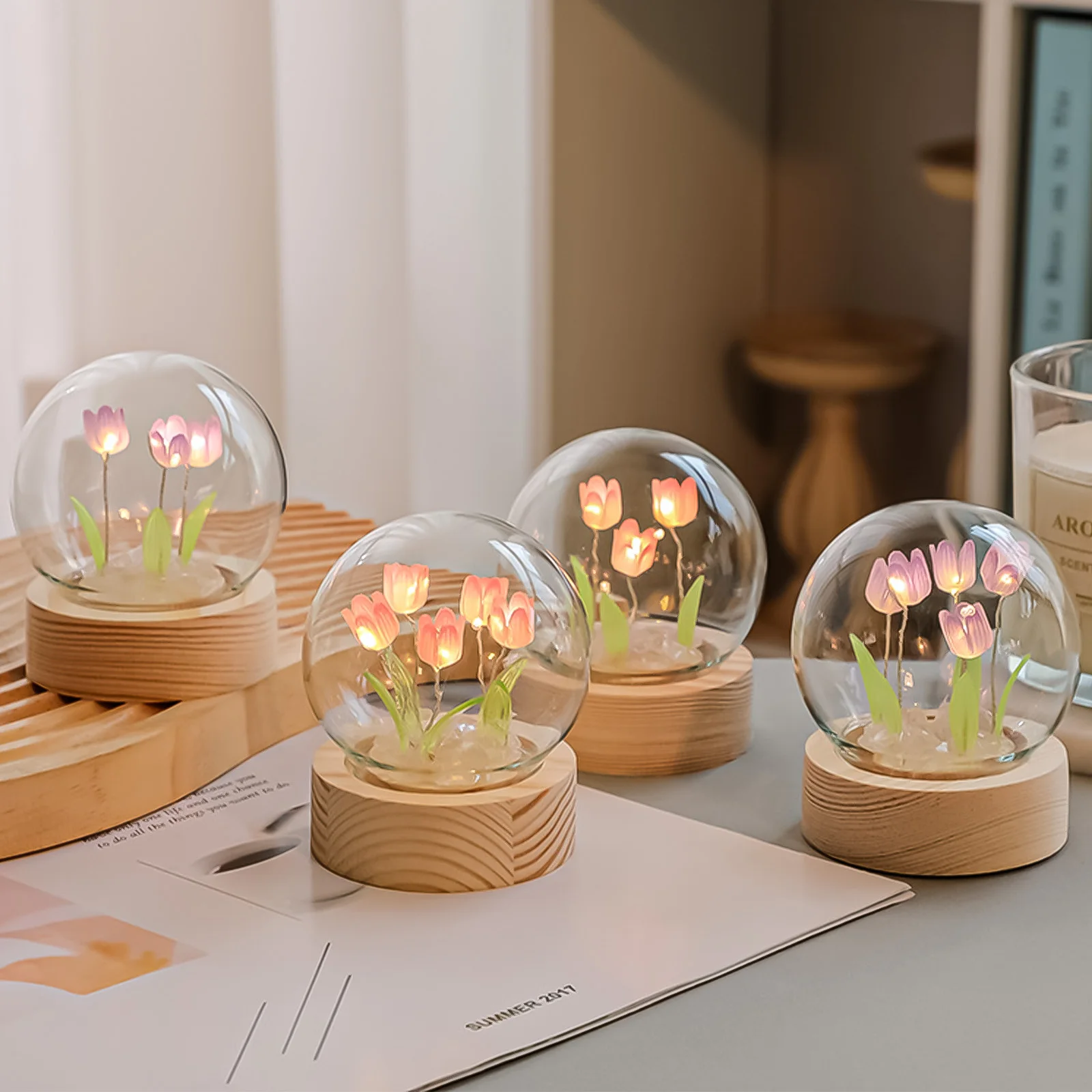 Tulip Decorative Light Ornaments Mini Atmosphere Lamp Handicrafts Finished Product Holiday Gifts Home Decor for Festival Party