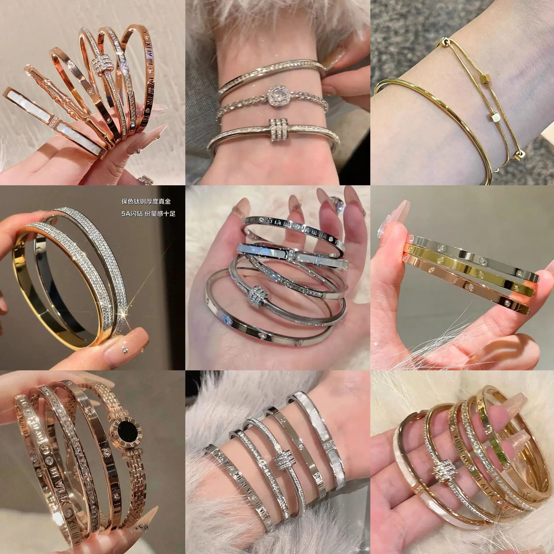 

A fashionable and simple titanium and steel bracelet studded with diamonds, which won't fade in color. This bracelet is suitable